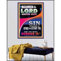 BELOVED WATCH OUT SIN IS ROARING AT YOU  Sanctuary Wall Poster  GWPEACE9989  "12X14"