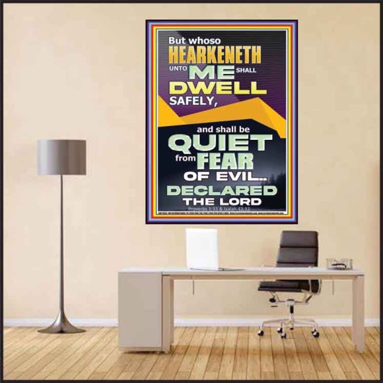 HEARKENETH UNTO ME AND DWELL IN SAFETY  Unique Scriptural Poster  GWPEACE11963  