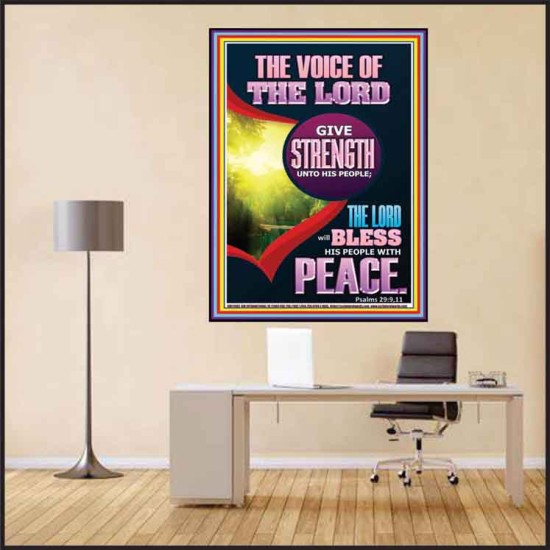 THE VOICE OF THE LORD GIVE STRENGTH UNTO HIS PEOPLE  Bible Verses Poster  GWPEACE11983  