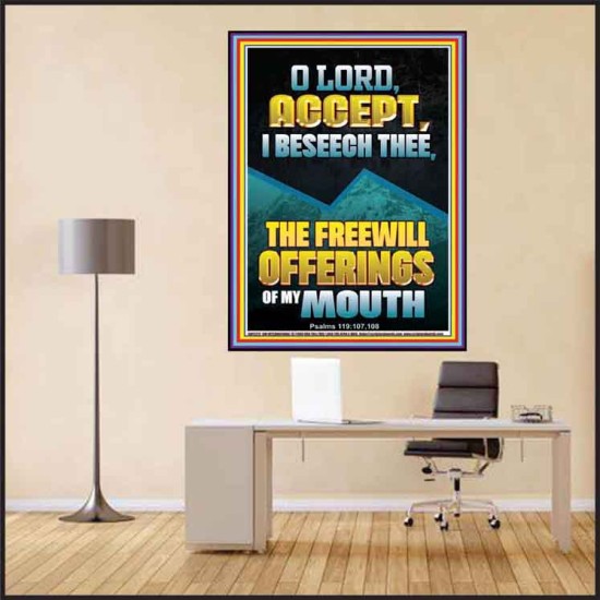 ACCEPT I BESEECH THEE THE FREEWILL OFFERINGS OF MY MOUTH  Bible Verses Poster  GWPEACE12211  