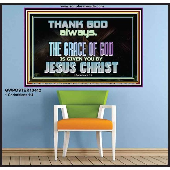 THANKING GOD ALWAYS OPENS GREATER DOOR  Scriptural Décor Poster  GWPOSTER10442  