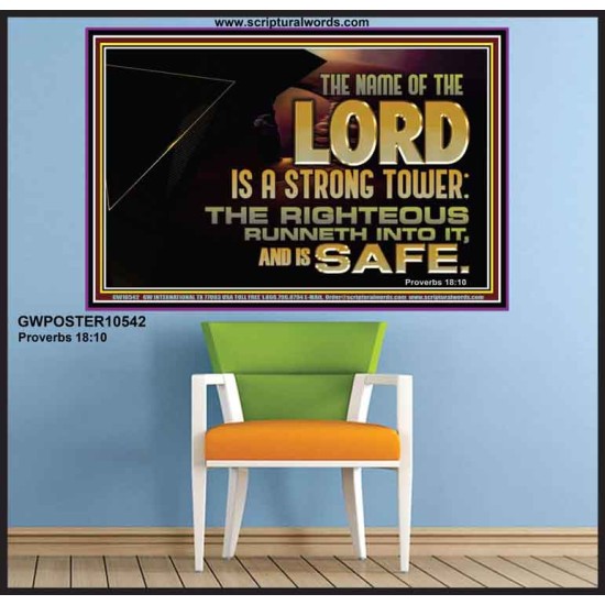 THE NAME OF THE LORD IS A STRONG TOWER  Contemporary Christian Wall Art  GWPOSTER10542  