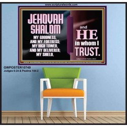JEHOVAH SHALOM OUR GOODNESS FORTRESS HIGH TOWER DELIVERER AND SHIELD  Encouraging Bible Verse Poster  GWPOSTER10749  "36x24"