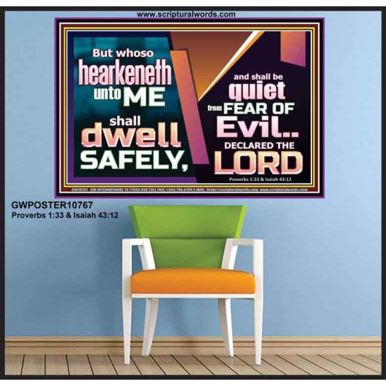 WHOSO HEARKENETH UNTO THE LORD SHALL DWELL SAFELY  Christian Artwork  GWPOSTER10767  