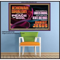 JEHOVAH SHALOM THE PEACE OF GOD KEEP YOUR HEARTS AND MINDS  Bible Verse Wall Art Poster  GWPOSTER10782  "36x24"
