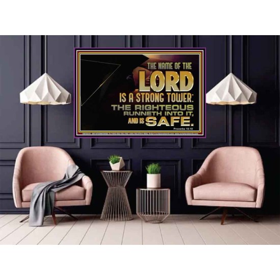 THE NAME OF THE LORD IS A STRONG TOWER  Contemporary Christian Wall Art  GWPOSTER10542  