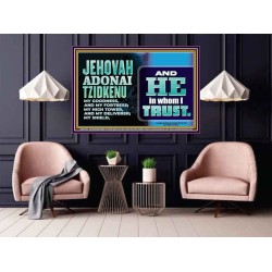JEHOVAH ADONAI TZIDKENU OUR RIGHTEOUSNESS OUR GOODNESS FORTRESS HIGH TOWER DELIVERER AND SHIELD  Christian Quotes Poster  GWPOSTER10753  "36x24"