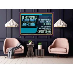 BE A LOVER OF STRANGERS WITH BROTHERLY AFFECTION FOR THE UNKNOWN GUEST  Bible Verse Wall Art  GWPOSTER12068  "36x24"