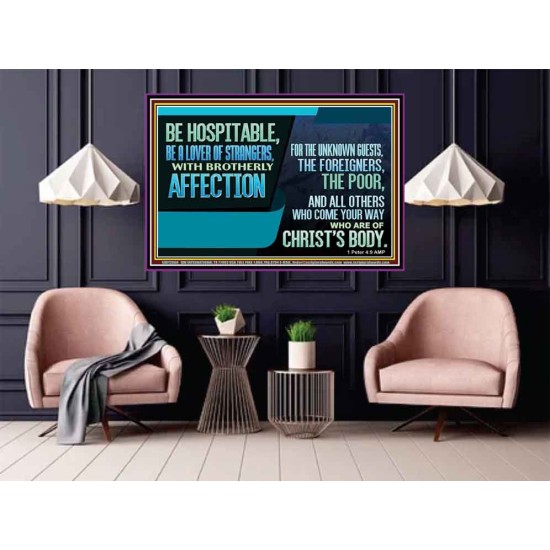 BE A LOVER OF STRANGERS WITH BROTHERLY AFFECTION FOR THE UNKNOWN GUEST  Bible Verse Wall Art  GWPOSTER12068  