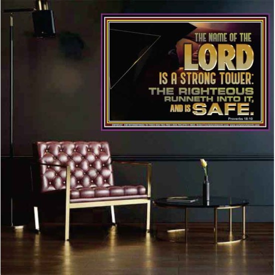 THE NAME OF THE LORD IS A STRONG TOWER  Contemporary Christian Wall Art  GWPOSTER10542  
