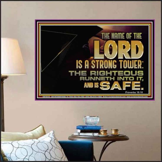 THE NAME OF THE LORD IS A STRONG TOWER  Contemporary Christian Wall Art  GWPOSTER10542  