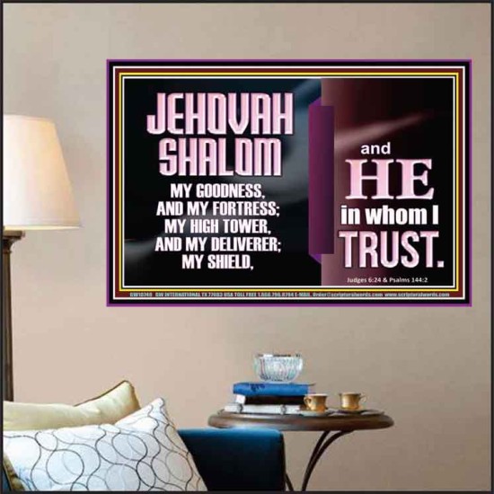 JEHOVAH SHALOM OUR GOODNESS FORTRESS HIGH TOWER DELIVERER AND SHIELD  Encouraging Bible Verse Poster  GWPOSTER10749  