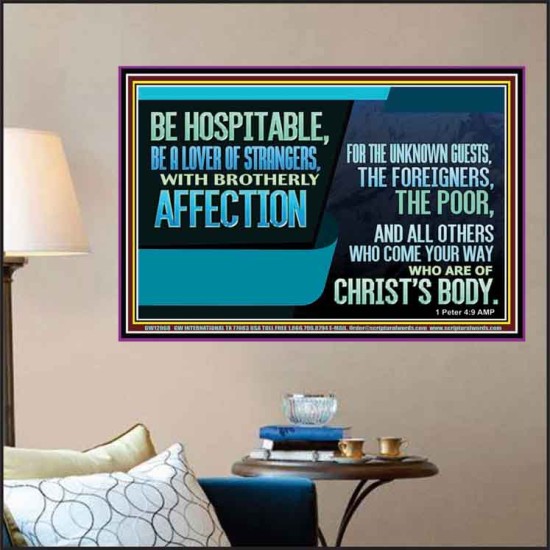 BE A LOVER OF STRANGERS WITH BROTHERLY AFFECTION FOR THE UNKNOWN GUEST  Bible Verse Wall Art  GWPOSTER12068  