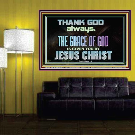 THANKING GOD ALWAYS OPENS GREATER DOOR  Scriptural Décor Poster  GWPOSTER10442  