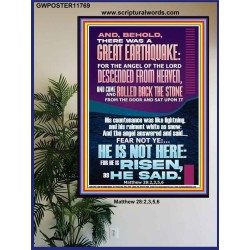 A GREAT EARTHQUAKE AND THE STONE ROLLED BACK FROM THE DOOR  Contemporary Christian Wall Art Poster  GWPOSTER11769  