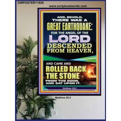 THE ANGEL OF THE LORD DESCENDED FROM HEAVEN AND ROLLED BACK THE STONE FROM THE DOOR  Custom Wall Scripture Art  GWPOSTER11826  "24X36"