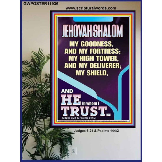 JEHOVAH SHALOM MY GOODNESS MY FORTRESS MY HIGH TOWER MY DELIVERER MY SHIELD  Unique Scriptural Poster  GWPOSTER11936  