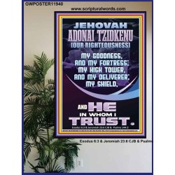 JEHOVAH ADONAI TZIDKENU OUR RIGHTEOUSNESS MY GOODNESS MY FORTRESS MY HIGH TOWER MY DELIVERER MY SHIELD  Eternal Power Poster  GWPOSTER11940  "24X36"