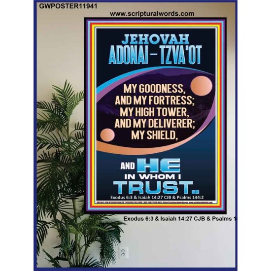 JEHOVAH ADONAI - TZVA'OT MY GOODNESS MY FORTRESS MY HIGH TOWER MY DELIVERER MY SHIELD  Church Poster  GWPOSTER11941  