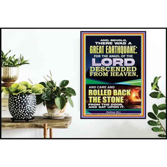 THE ANGEL OF THE LORD DESCENDED FROM HEAVEN AND ROLLED BACK THE STONE FROM THE DOOR  Custom Wall Scripture Art  GWPOSTER11826  