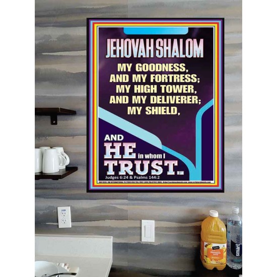 JEHOVAH SHALOM MY GOODNESS MY FORTRESS MY HIGH TOWER MY DELIVERER MY SHIELD  Unique Scriptural Poster  GWPOSTER11936  