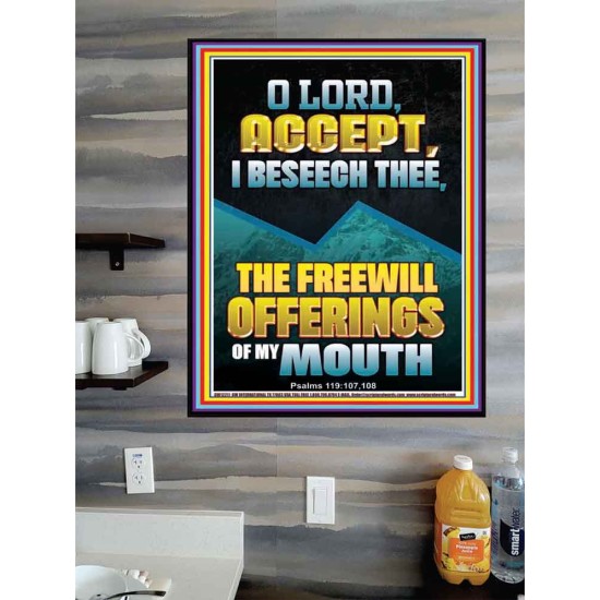 ACCEPT I BESEECH THEE THE FREEWILL OFFERINGS OF MY MOUTH  Bible Verses Poster  GWPOSTER12211  