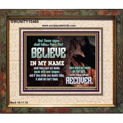 IN MY NAME SHALL THEY CAST OUT DEVILS  Christian Quotes Portrait  GWUNITY10460  "25X20"