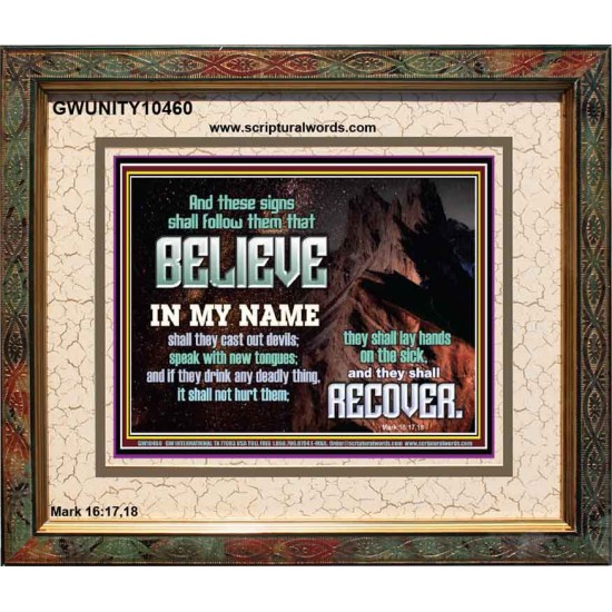 IN MY NAME SHALL THEY CAST OUT DEVILS  Christian Quotes Portrait  GWUNITY10460  