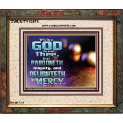 JEHOVAH OUR GOD WHO PARDONETH INIQUITIES AND DELIGHTETH IN MERCIES  Scriptural Décor  GWUNITY10578  "25X20"