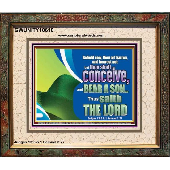 BEHOLD NOW THOU SHALL CONCEIVE  Custom Christian Artwork Portrait  GWUNITY10610  