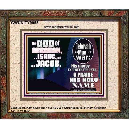 JEHOVAH IS A MAN OF WAR PRAISE HIS HOLY NAME  Encouraging Bible Verse Portrait  GWUNITY9955  