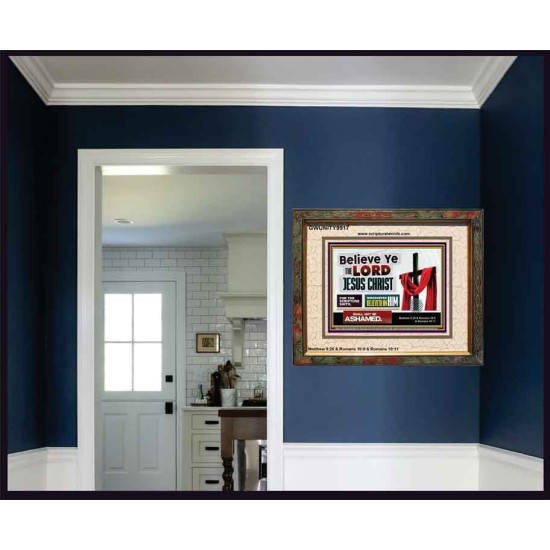 WHOSOEVER BELIEVETH ON HIM SHALL NOT BE ASHAMED  Contemporary Christian Wall Art  GWUNITY9917  