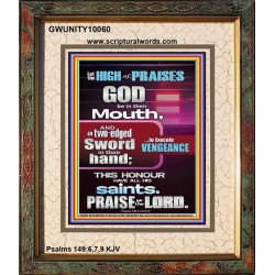 PRAISE HIM AND WITH TWO EDGED SWORD TO EXECUTE VENGEANCE  Bible Verse Portrait  GWUNITY10060  "20X25"
