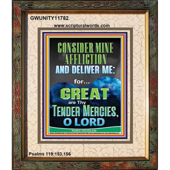 CONSIDER MINE AFFLICTION O LORD MY GOD  Christian Quote Portrait  GWUNITY11782  