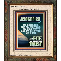 JEHOVAH NISSI MY GOODNESS MY FORTRESS MY HIGH TOWER MY DELIVERER MY SHIELD  Ultimate Inspirational Wall Art Portrait  GWUNITY11935  "20X25"