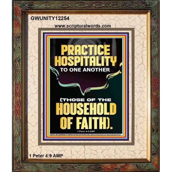 PRACTICE HOSPITALITY TO ONE ANOTHER  Contemporary Christian Wall Art Portrait  GWUNITY12254  