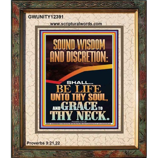 SOUND WISDOM AND DISCRETION SHALL BE LIFE UNTO THY SOUL  Bible Verse for Home Portrait  GWUNITY12391  