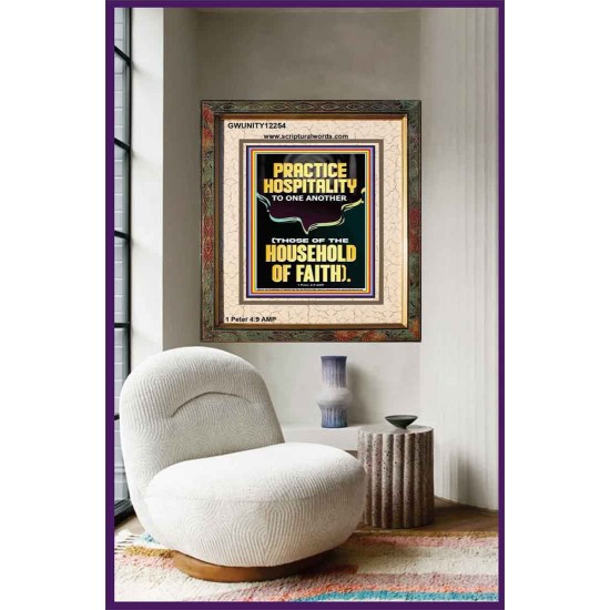 PRACTICE HOSPITALITY TO ONE ANOTHER  Contemporary Christian Wall Art Portrait  GWUNITY12254  
