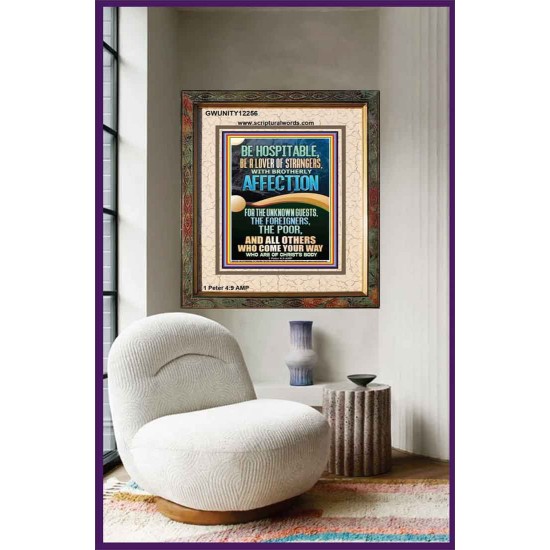 BE HOSPITABLE BE A LOVER OF STRANGERS WITH BROTHERLY AFFECTION  Christian Wall Art  GWUNITY12256  