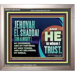 JEHOVAH EL SHADDAI GOD ALMIGHTY OUR GOODNESS FORTRESS HIGH TOWER DELIVERER AND SHIELD  Christian Quotes Portrait  GWVICTOR10752  "16X14"