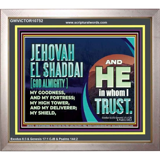 JEHOVAH EL SHADDAI GOD ALMIGHTY OUR GOODNESS FORTRESS HIGH TOWER DELIVERER AND SHIELD  Christian Quotes Portrait  GWVICTOR10752  