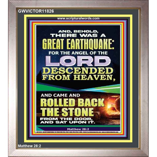 THE ANGEL OF THE LORD DESCENDED FROM HEAVEN AND ROLLED BACK THE STONE FROM THE DOOR  Custom Wall Scripture Art  GWVICTOR11826  