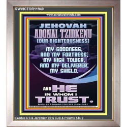 JEHOVAH ADONAI TZIDKENU OUR RIGHTEOUSNESS MY GOODNESS MY FORTRESS MY HIGH TOWER MY DELIVERER MY SHIELD  Eternal Power Portrait  GWVICTOR11940  "14x16"