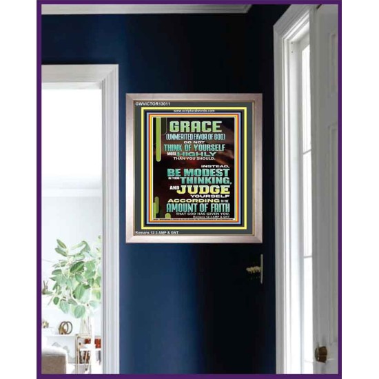 GRACE UNMERITED FAVOR OF GOD BE MODEST IN YOUR THINKING AND JUDGE YOURSELF  Christian Portrait Wall Art  GWVICTOR13011  