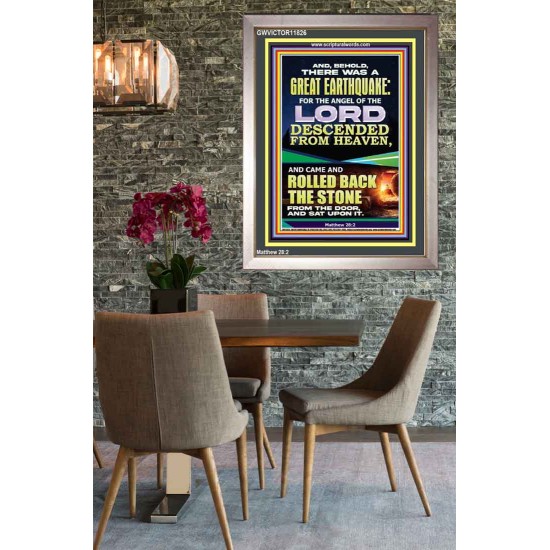 THE ANGEL OF THE LORD DESCENDED FROM HEAVEN AND ROLLED BACK THE STONE FROM THE DOOR  Custom Wall Scripture Art  GWVICTOR11826  