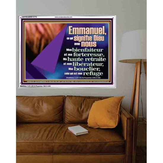 Emmanuel, ce qui signifie Dieu avec nous....Mon bienfaiteur et mon libérateur. Cadre acrylique scriptural unique (GWFREABIDE12775) 