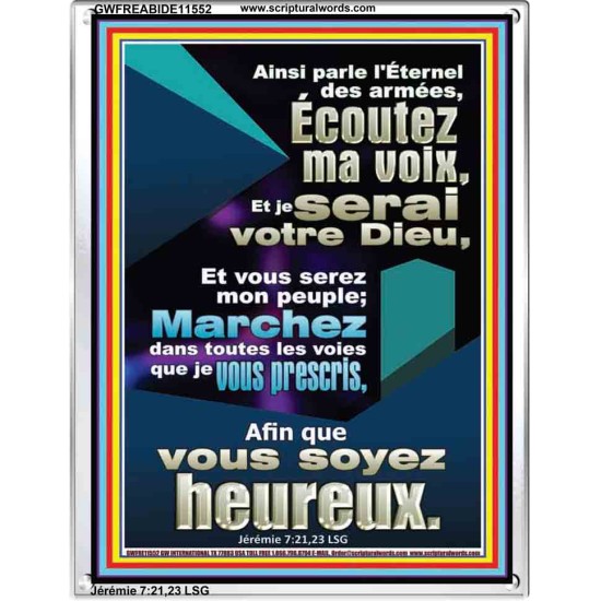 Écoutez ma voix, Et je serai votre Dieu, Et vous serez mon peuple; Verset biblique de cadre acrylique personnalisé (GWFREABIDE11552) 