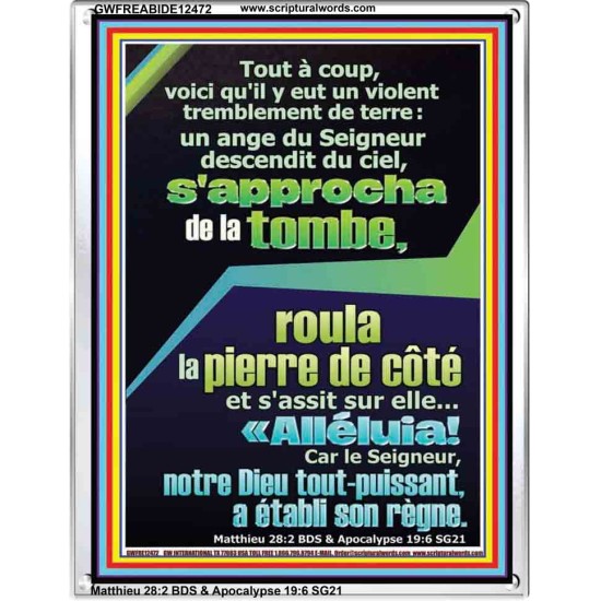 un violent tremblement de terre: un ange du Seigneur descendit du ciel, Cadre Acrylique Verset Biblique en ligne (GWFREABIDE12472) 