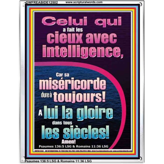 Celui qui a fait les cieux avec intelligence, Cadre acrylique d'art des Écritures (GWFREABIDE12502) 