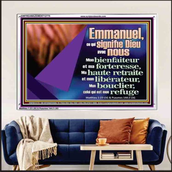 Emmanuel, ce qui signifie Dieu avec nous....Mon bienfaiteur et mon libérateur. Cadre acrylique scriptural unique (GWFREAMAZEMENT12775) 
